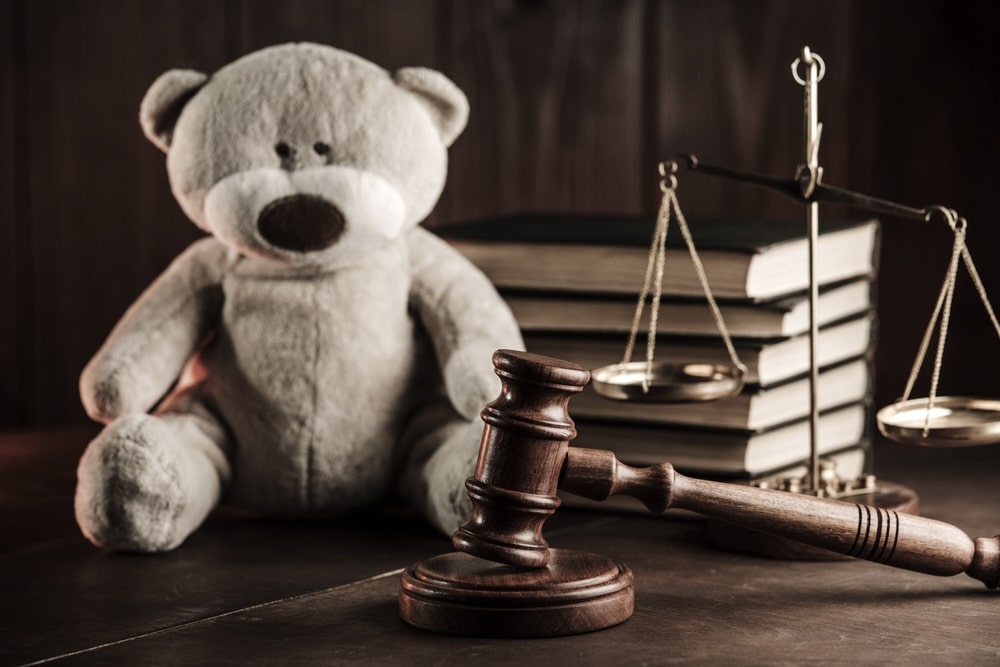Teddy bear in a legal courtroom